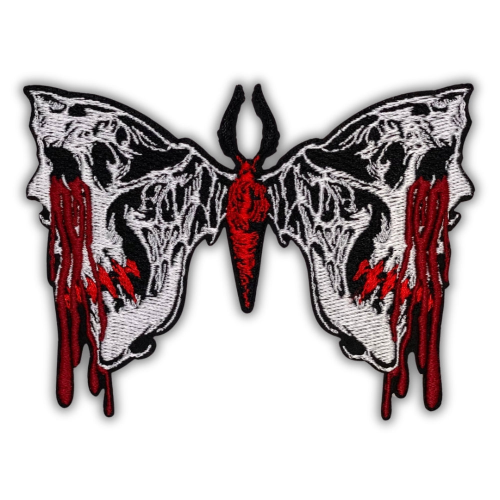 Bleeding Skull Butterfly Patch - Embroidered Iron-On Patches