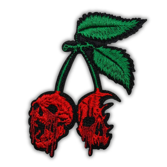 Bleeding Skull Cherry Patch - Embroidered Iron-On Patches