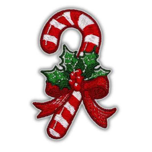 Christmas Candy Cane Patch - Embroidered Iron-On Patches