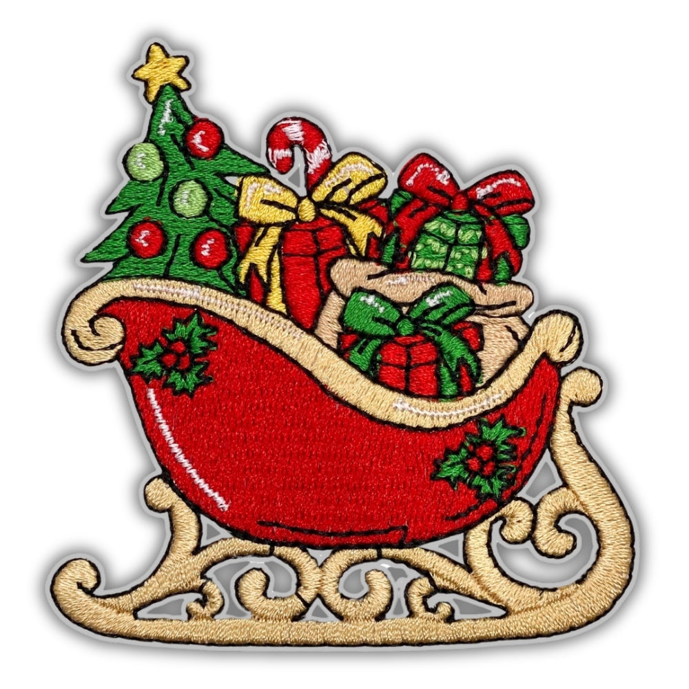 Christmas Santa Sleigh Patch - Embroidered Iron-On Patches