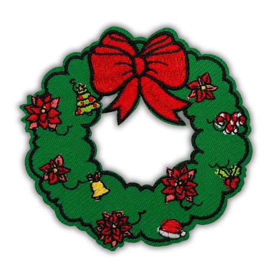 Christmas Wreath Patch - Embroidered Iron-On Patches