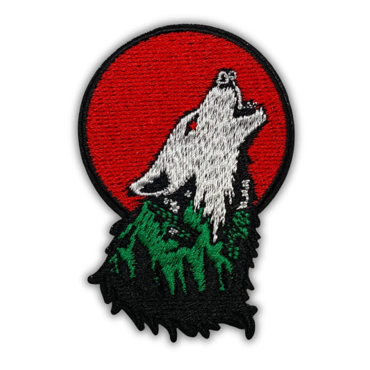 Crimson Moon Howling Wolf Patch - Embroidered Iron-On Patches