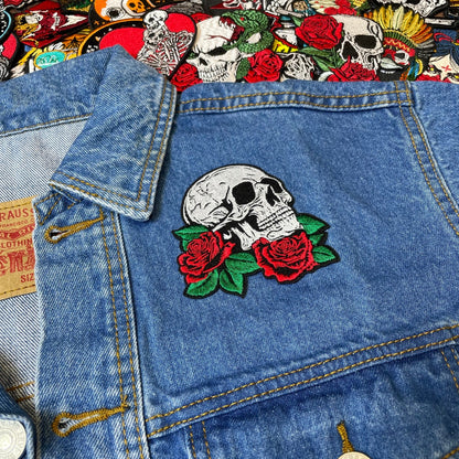 Timeless Skull and Rose Patch - Embroidered Iron-On Patches