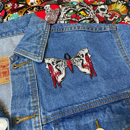 Bleeding Skull Butterfly Patch - Embroidered Iron-On Patches