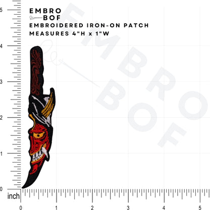 Crimson Hannya Dagger Patch - Embroidered Iron-On Patches