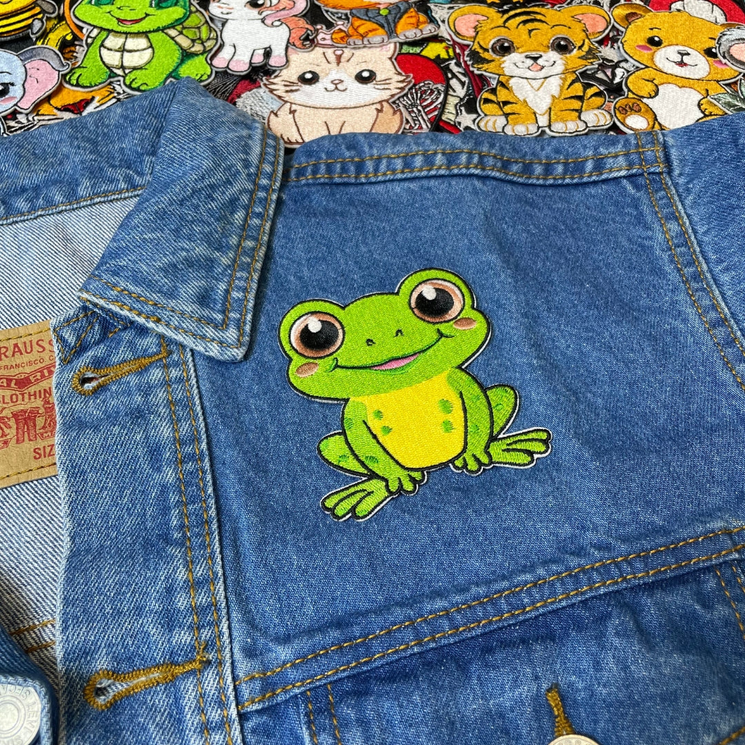 Cute Jolly Frog Patch - Embroidered Iron-On Patches