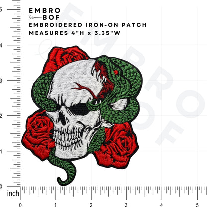 Skull Roses and Snake Patch - Embroidered Iron-On Patches