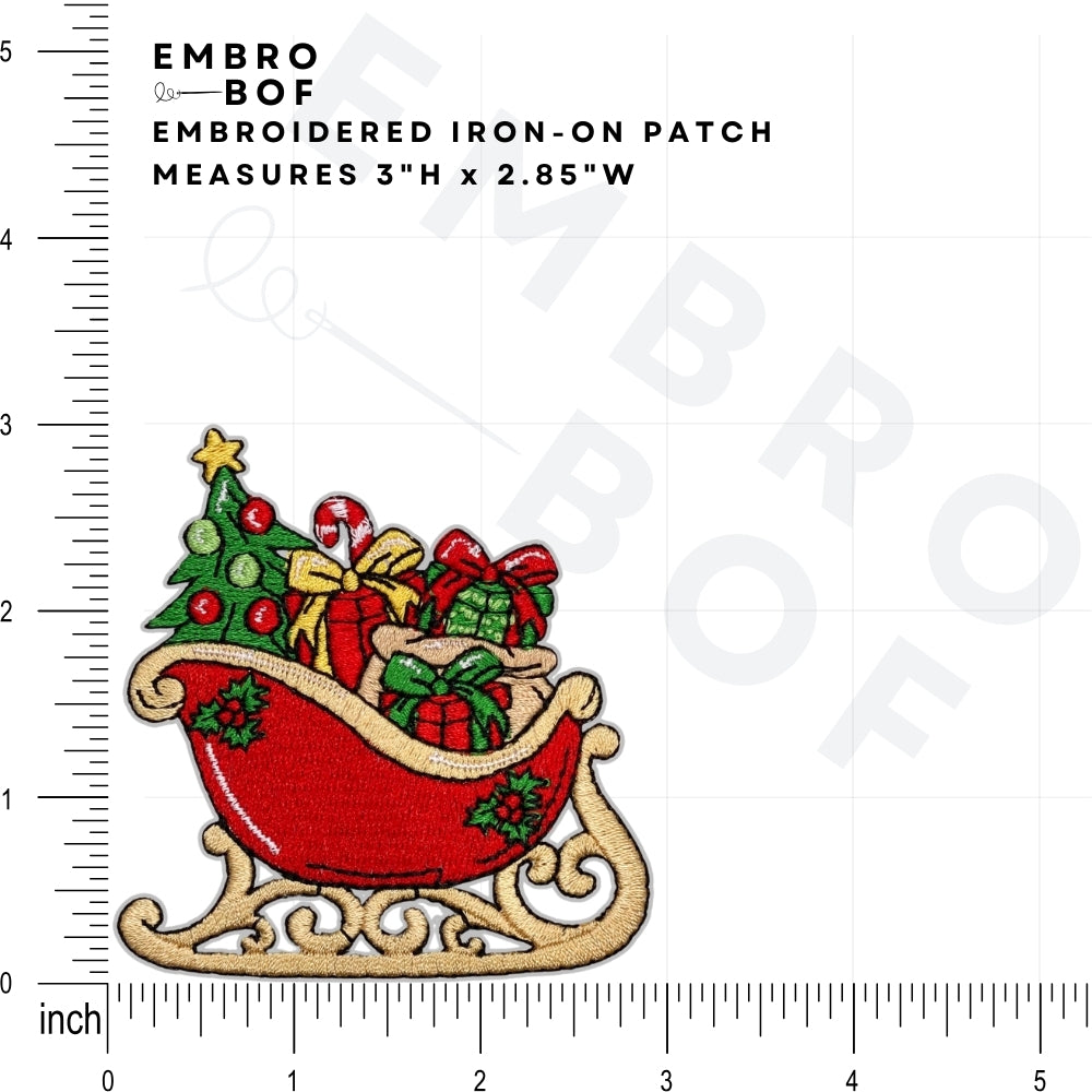 Christmas Santa Sleigh Patch - Embroidered Iron-On Patches