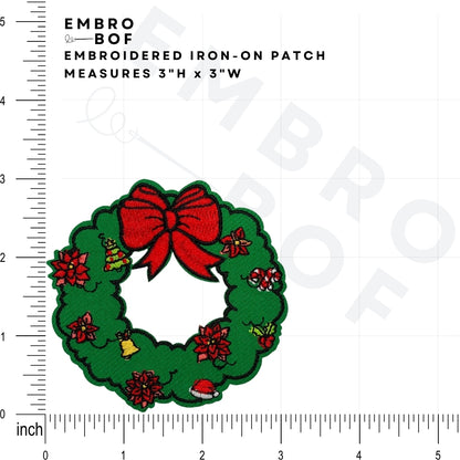 Christmas Wreath Patch - Embroidered Iron-On Patches