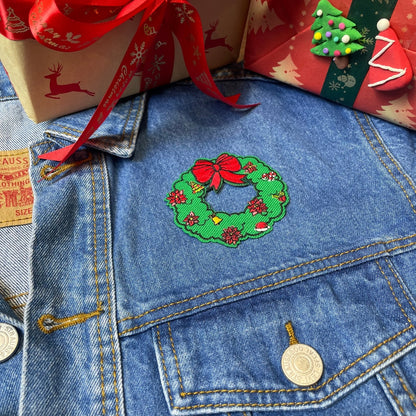 Christmas Wreath Patch - Embroidered Iron-On Patches