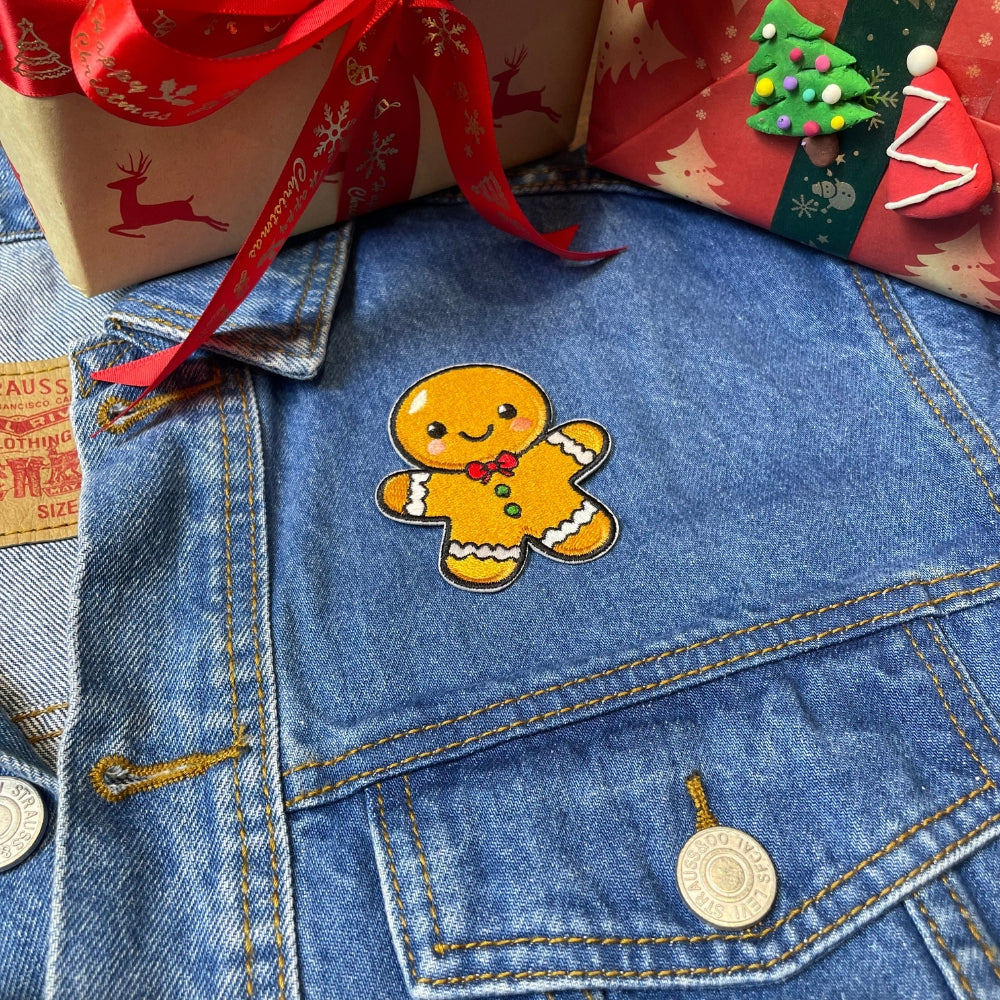 Gentleman Christmas Gingerbread Patch - Embroidered Iron-On Patches