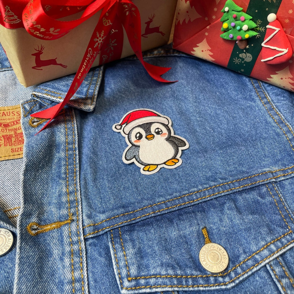 Santa's Little Penguin Patch - Embroidered Iron-On Patches