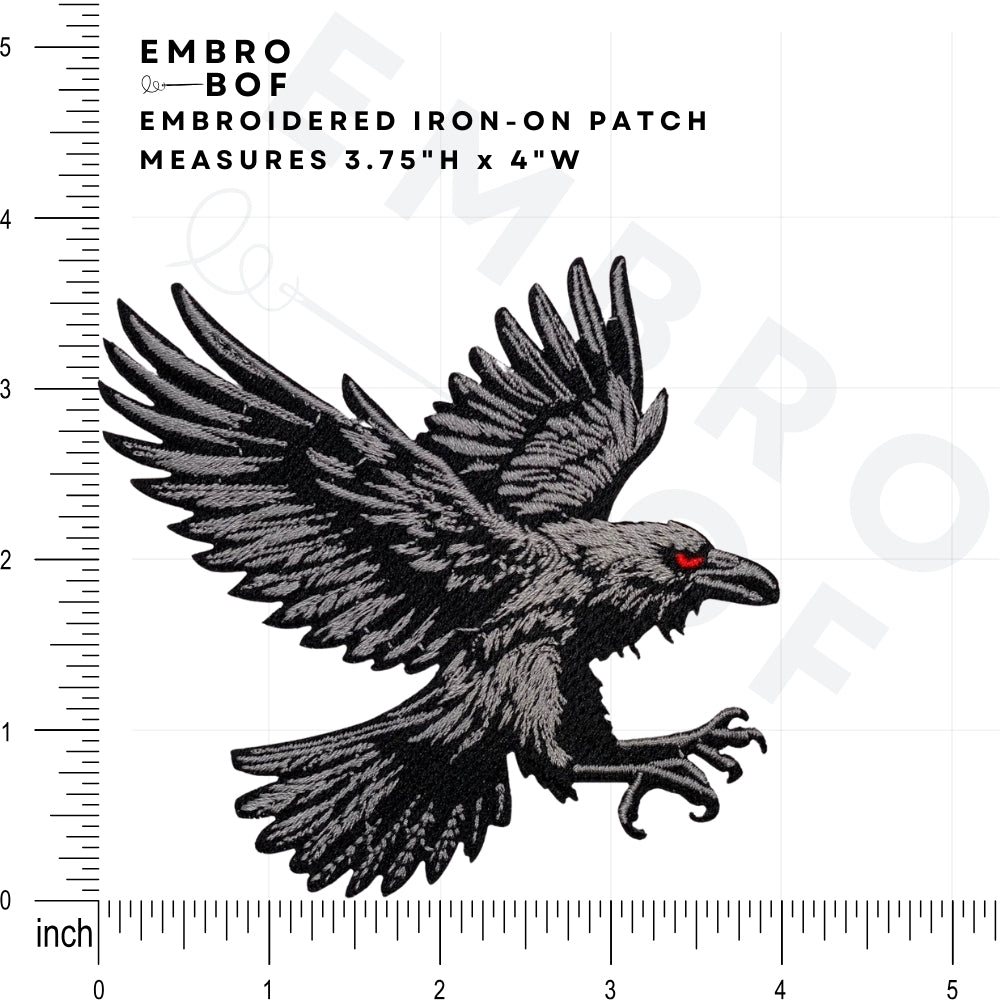 Soaring Raven Patch - Embroidered Iron-On Patches