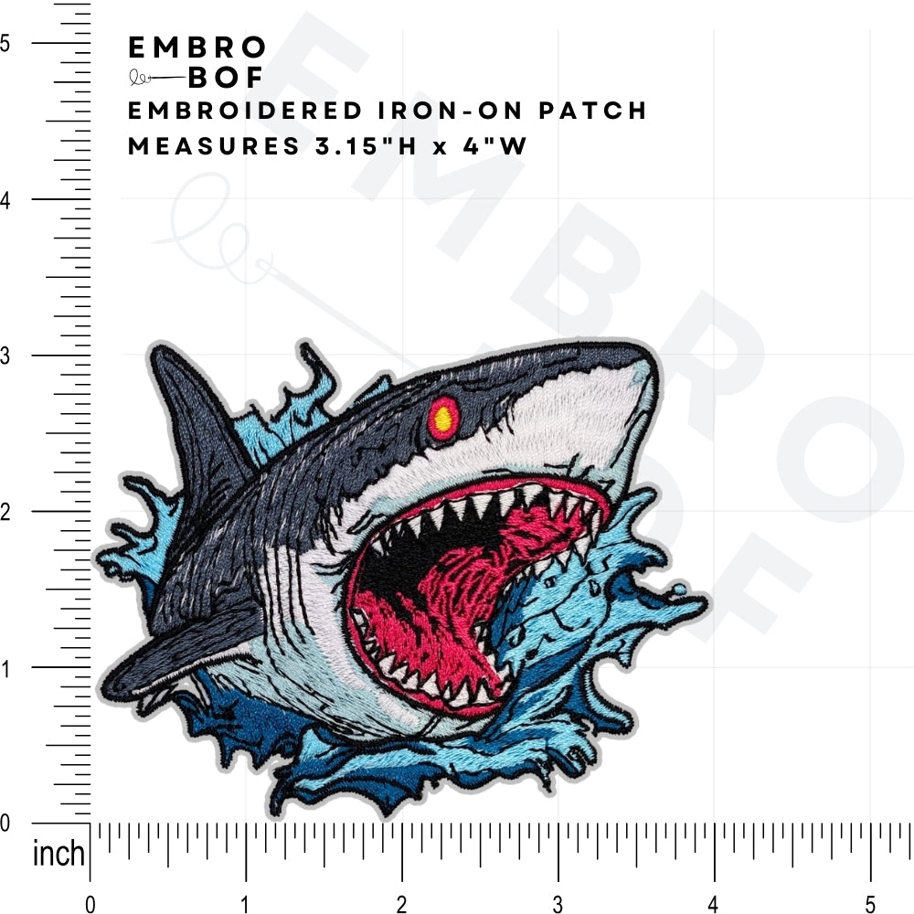 Ocean Fury Shark Patch - Embroidered Iron-On Patches