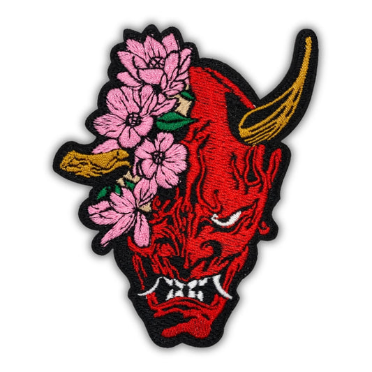 Floral Hannya Oni Patch - Embroidered Iron-On Patches