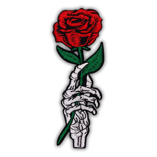 Holding Rose Skeleton Hand Patch - Embroidered Iron-On Patches