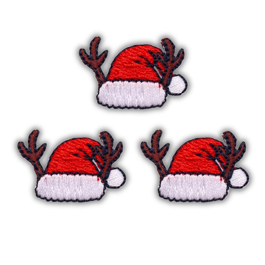 Mini Santa Hat Patch - Set of 3 - Embroidered Iron-On Patches