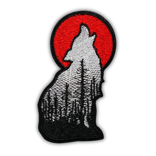 Red Moon Howling Wolf Patch - Embroidered Iron-On Patches