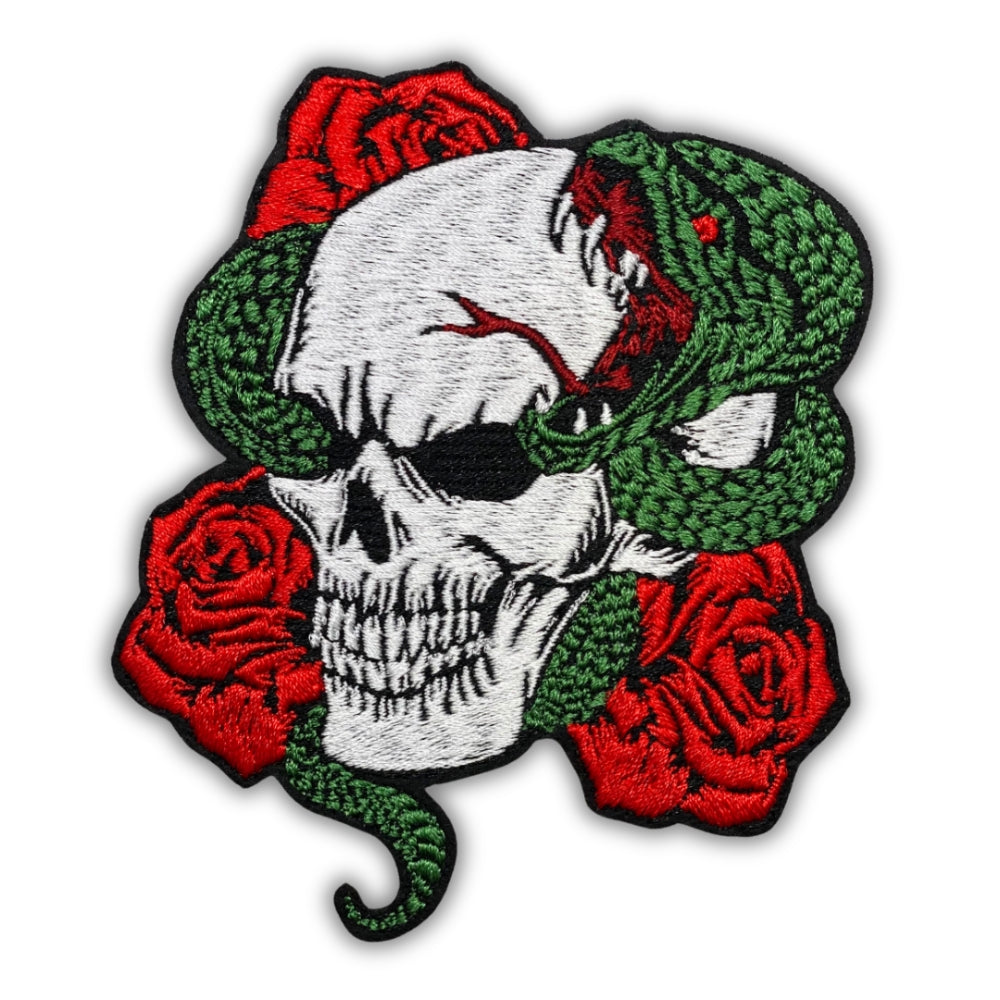 Skull Roses and Snake Patch - Embroidered Iron-On Patches